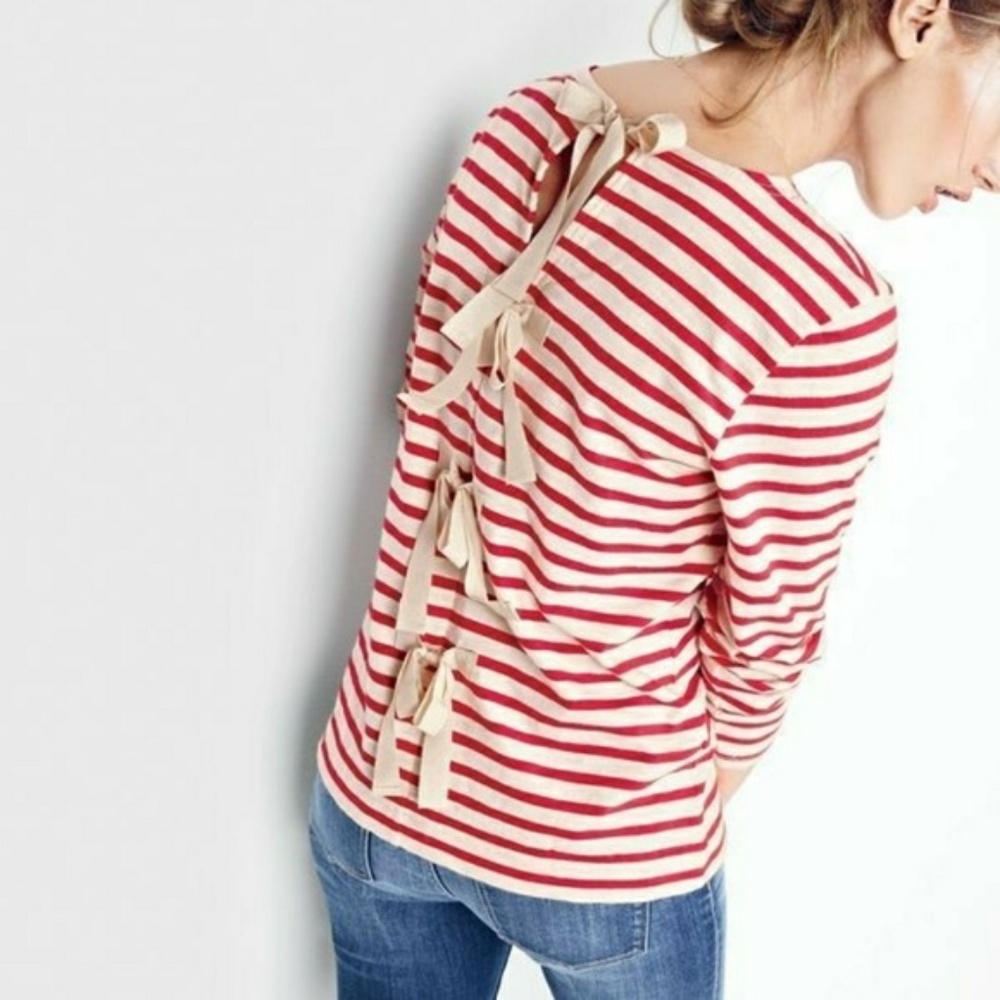 J-Crew Striped T-shirt with Bow Embellished Back